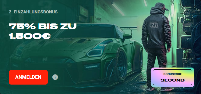 N1 Bet Casino zweiter Einzahlungsbonus (75 % bis zu 1.500 Euro mit Bonuscode SECOND)