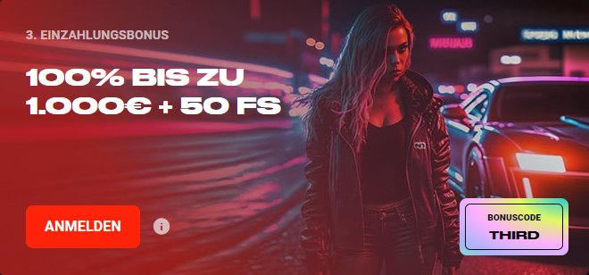 N1 Bet Casino dritter Einzahlungsbonus (100 % bis zu 1.000 Euro + 50 Freispiele mit Bonuscode THIRD)