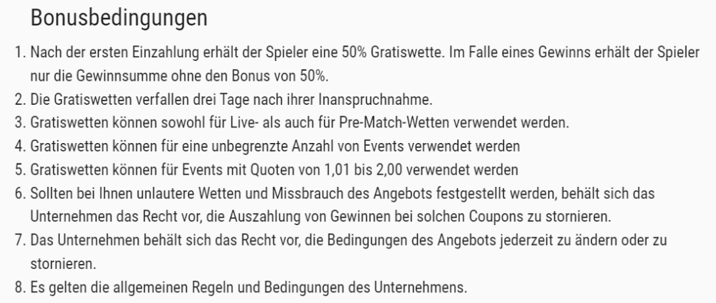 Bonusbedingungen für den Willkommensbonus
